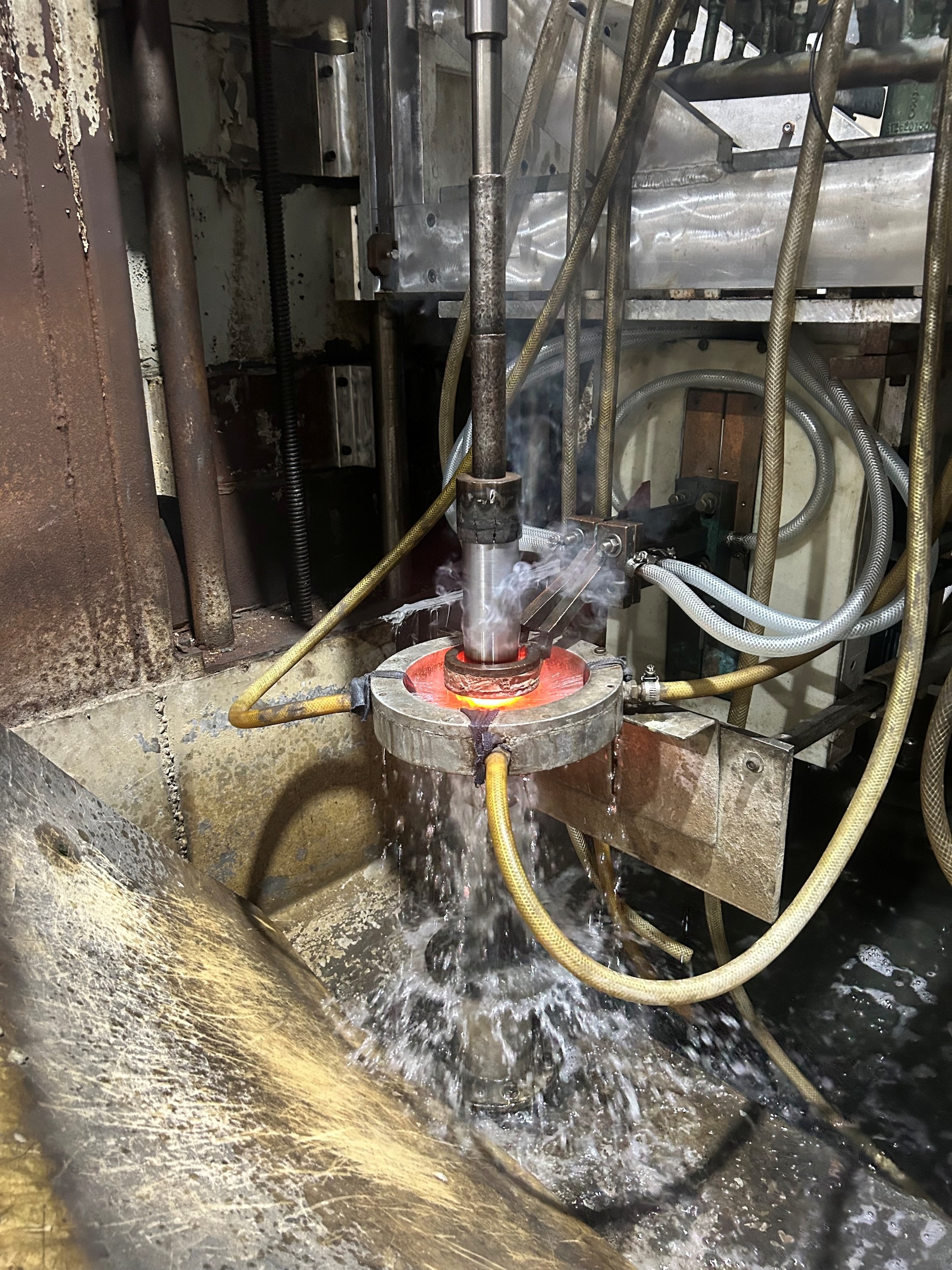 In-process image of induction hardening.